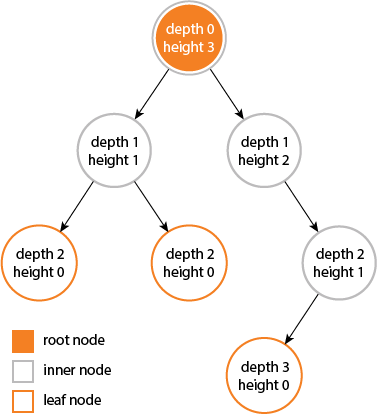 A tree with each node labeled by its depth and height